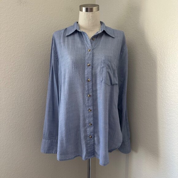 Free People That's A Wrap Button Up Shirt Rayon Polyester Hi-lo Style Blue S - Picture 2 of 13